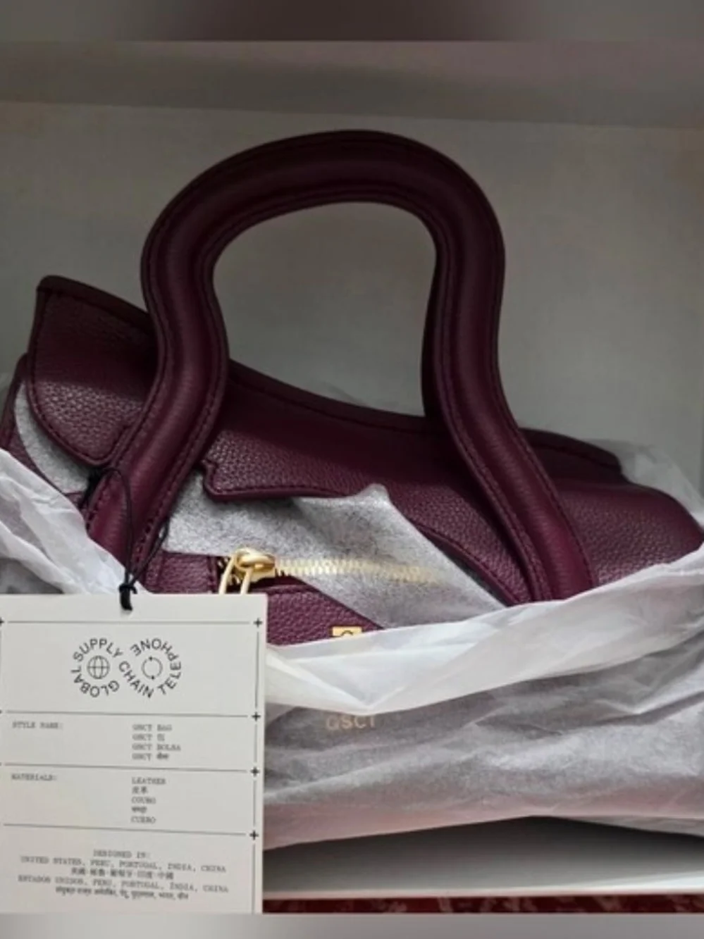 Maroon Leather Satchel Handbag with Top Handles